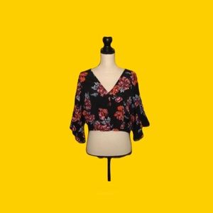 FREE PRESS floral print wide sleeve crop blouse